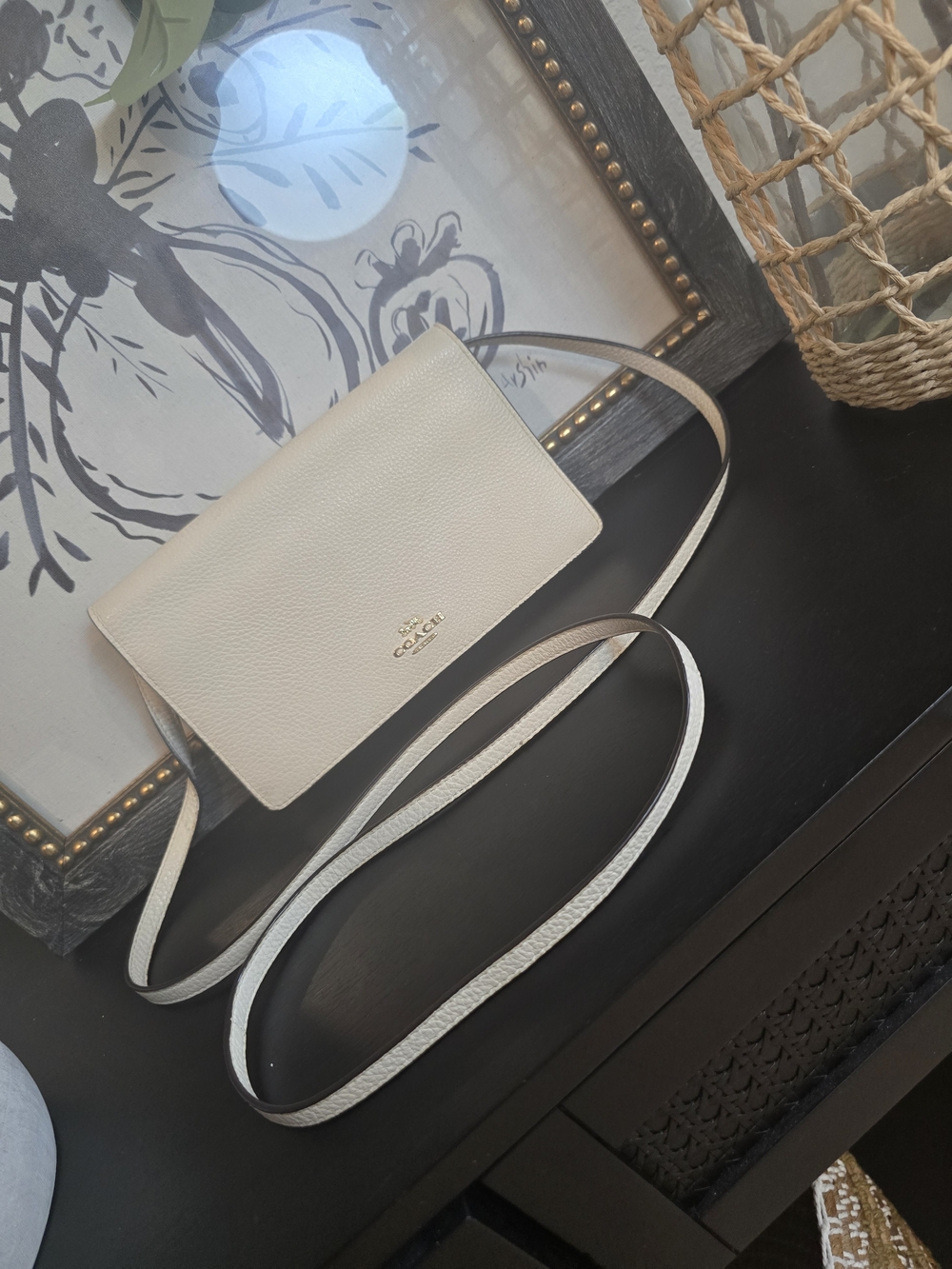 Coach Anna foldover crossbody clutch cream pebbled leather